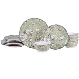Elegant Green Floral Dinnerware Set 222fifth 16pcs Set For Four